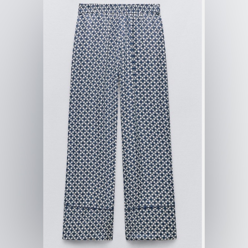 Zara Navy and White Geometric Wide Leg Pants